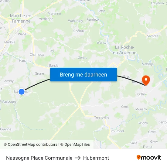 Nassogne Place Communale to Hubermont map