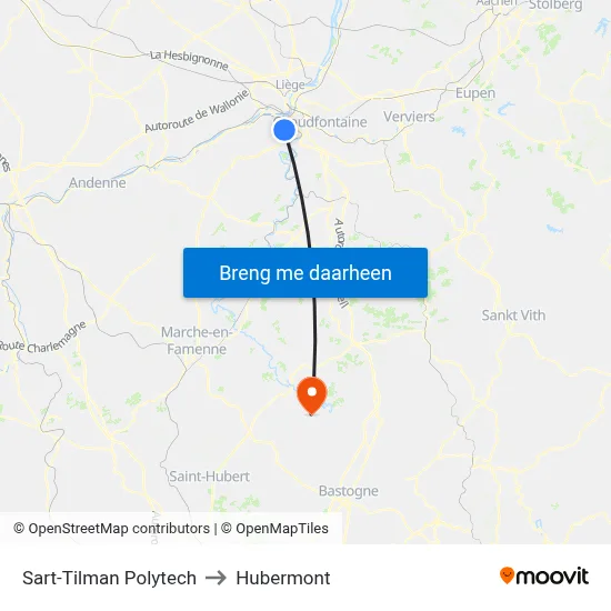 Sart-Tilman Polytech to Hubermont map