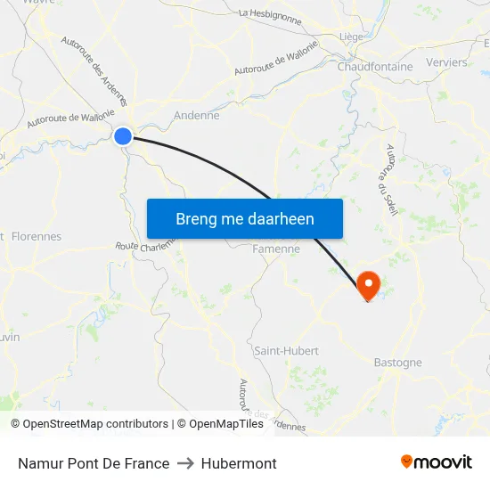 Namur Pont De France to Hubermont map