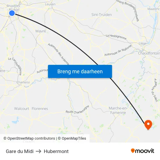 Gare du Midi to Hubermont map