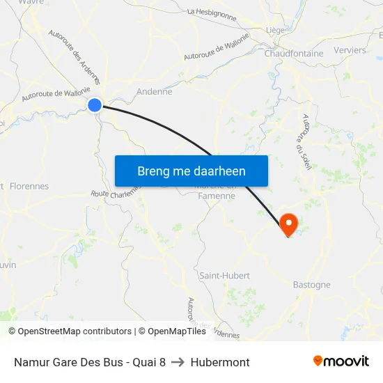 Namur Gare Des Bus - Quai 8 to Hubermont map