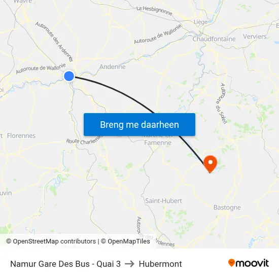 Namur Gare Des Bus - Quai 3 to Hubermont map