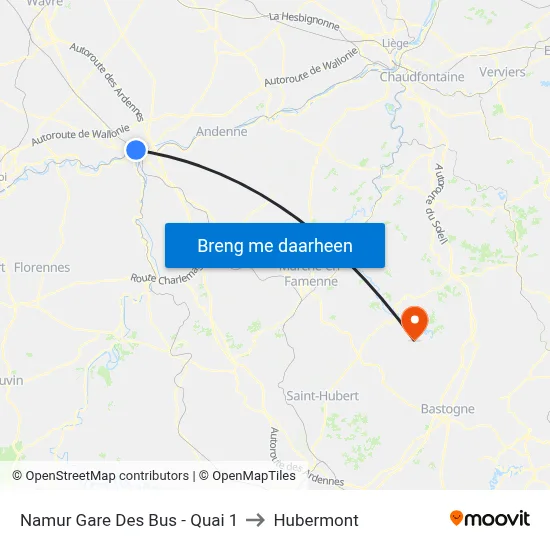 Namur Gare Des Bus - Quai 1 to Hubermont map