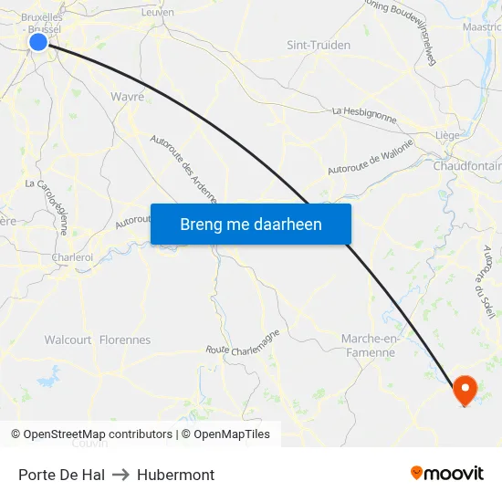 Porte De Hal to Hubermont map