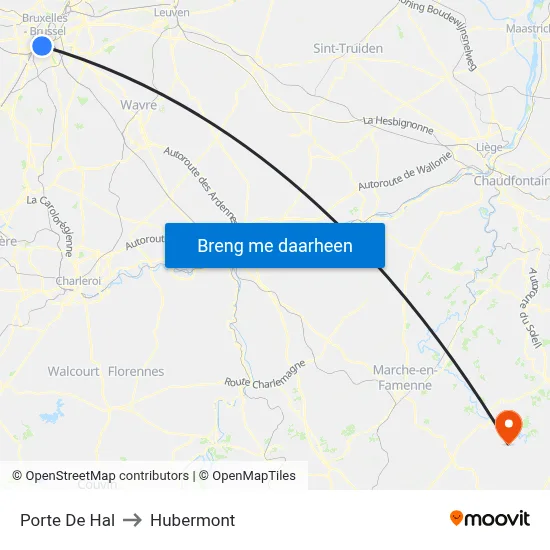 Porte De Hal to Hubermont map