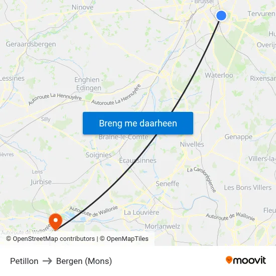 Petillon to Bergen (Mons) map
