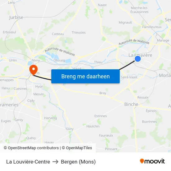 La Louvière-Centre to Bergen (Mons) map