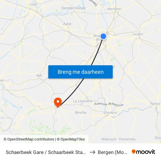 Schaerbeek Gare / Schaarbeek Station to Bergen (Mons) map