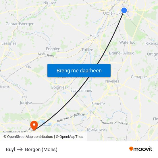 Buyl to Bergen (Mons) map