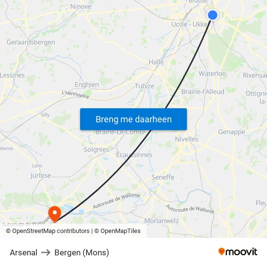 Arsenal to Bergen (Mons) map