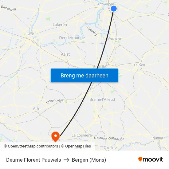 Deurne Florent Pauwels to Bergen (Mons) map