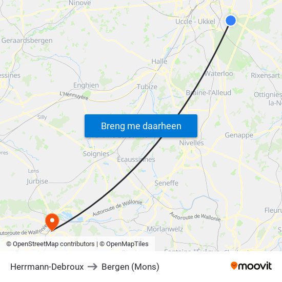 Herrmann-Debroux to Bergen (Mons) map