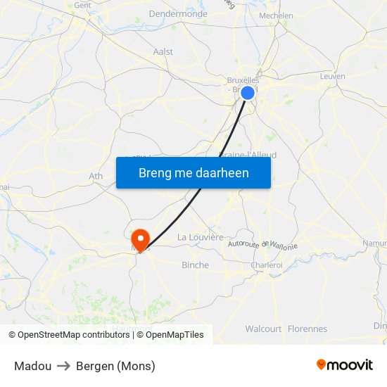Madou to Bergen (Mons) map