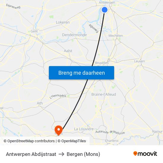 Antwerpen Abdijstraat to Bergen (Mons) map