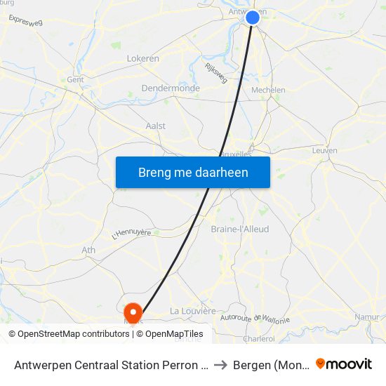Antwerpen Centraal Station Perron 10 to Bergen (Mons) map