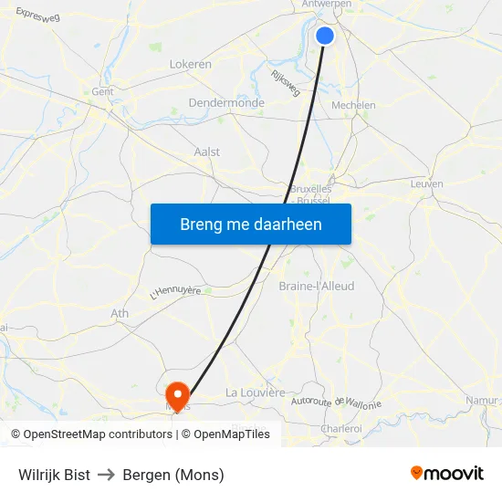 Wilrijk Bist to Bergen (Mons) map