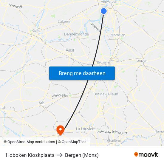 Hoboken Kioskplaats to Bergen (Mons) map