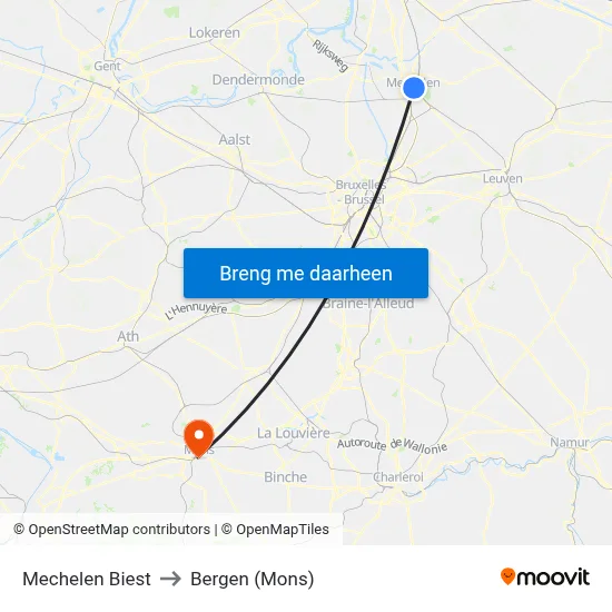 Mechelen Biest to Bergen (Mons) map