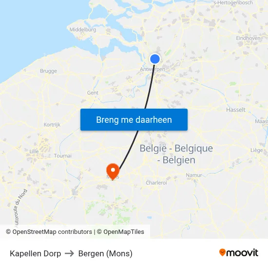 Kapellen Dorp to Bergen (Mons) map