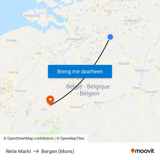 Retie Markt to Bergen (Mons) map