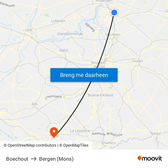 Boechout to Bergen (Mons) map
