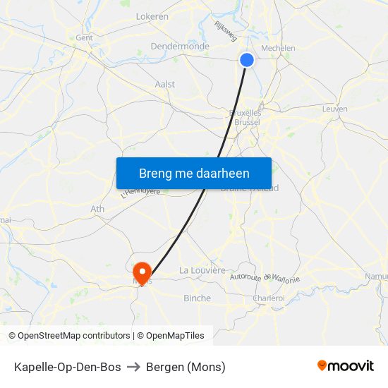 Kapelle-Op-Den-Bos to Bergen (Mons) map