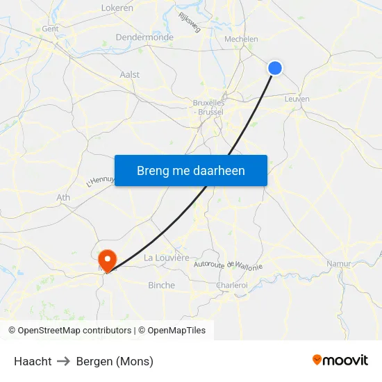 Haacht to Bergen (Mons) map
