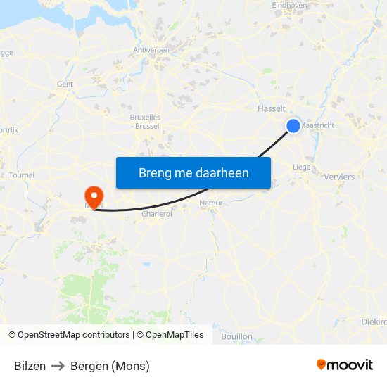 Bilzen to Bergen (Mons) map