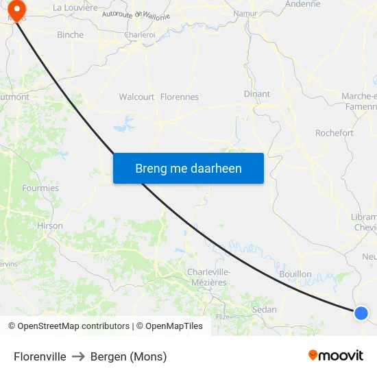 Florenville to Bergen (Mons) map