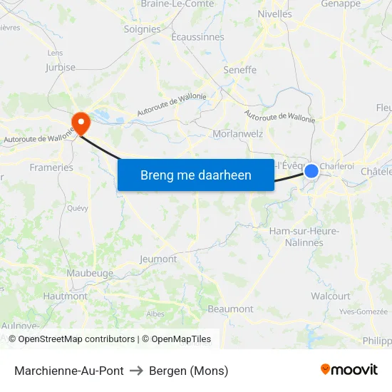 Marchienne-Au-Pont to Bergen (Mons) map