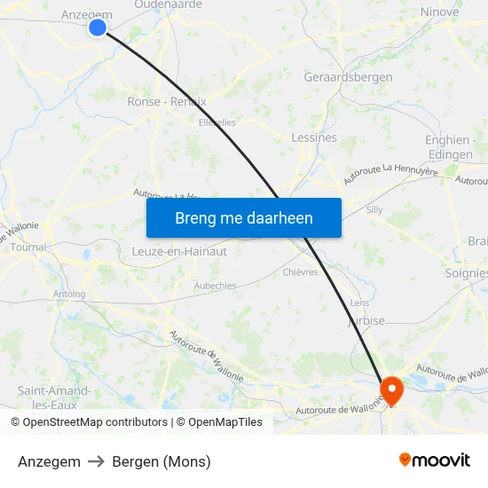Anzegem to Bergen (Mons) map