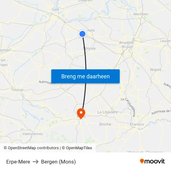 Erpe-Mere to Bergen (Mons) map