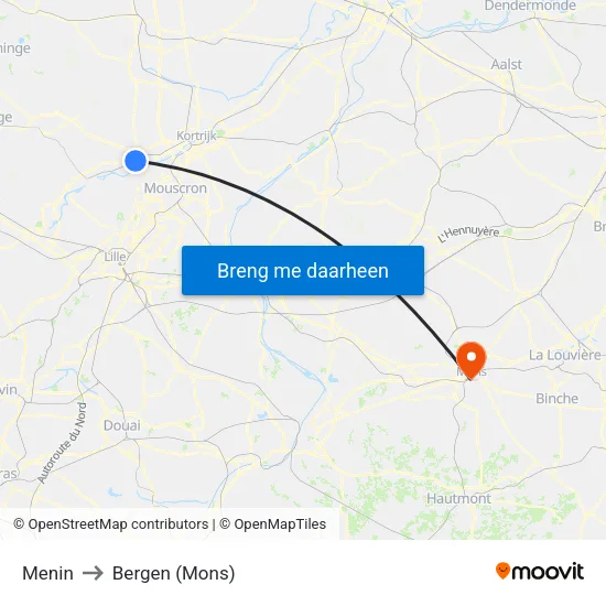 Menin to Bergen (Mons) map