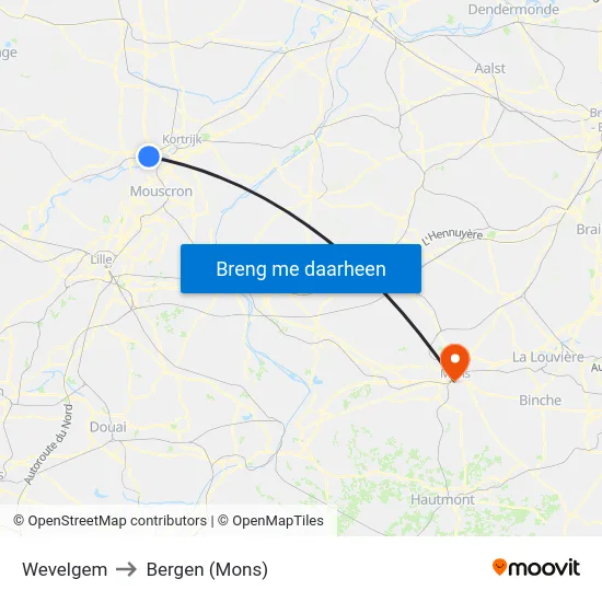Wevelgem to Bergen (Mons) map