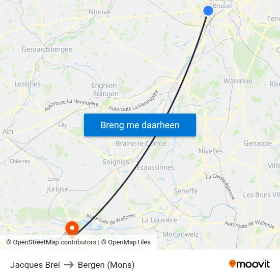 Jacques Brel to Bergen (Mons) map