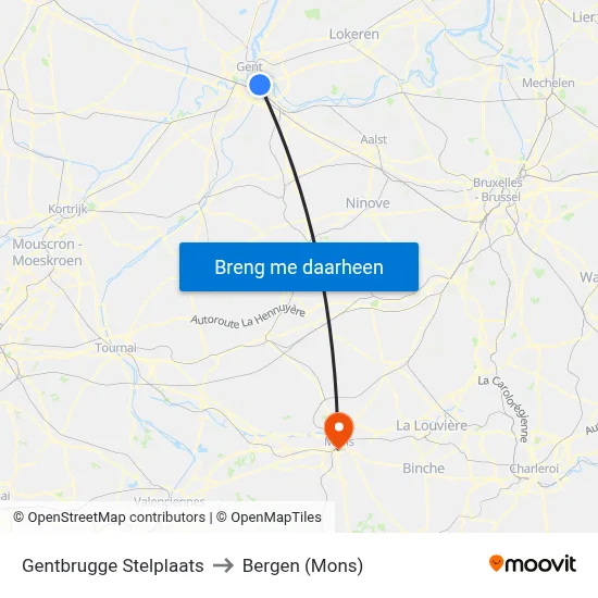 Gentbrugge Stelplaats to Bergen (Mons) map