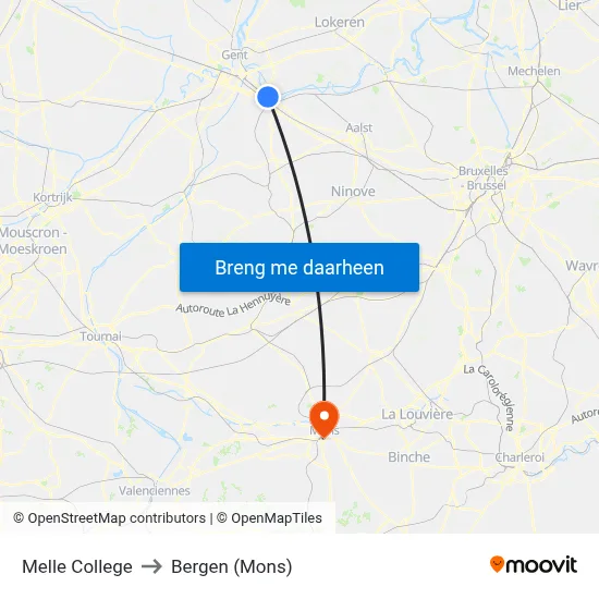 Melle College to Bergen (Mons) map