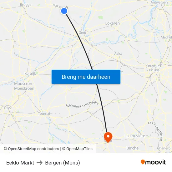 Eeklo Markt to Bergen (Mons) map