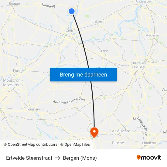 Ertvelde Steenstraat to Bergen (Mons) map