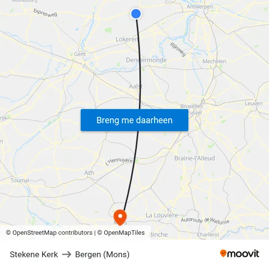 Stekene Kerk to Bergen (Mons) map