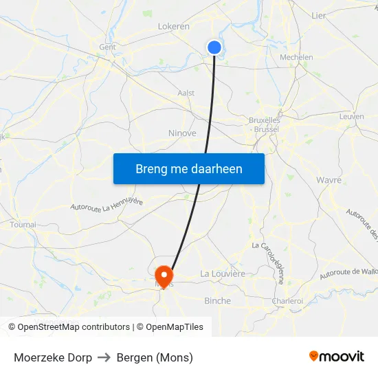 Moerzeke Dorp to Bergen (Mons) map