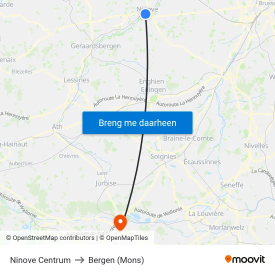 Ninove Centrum to Bergen (Mons) map