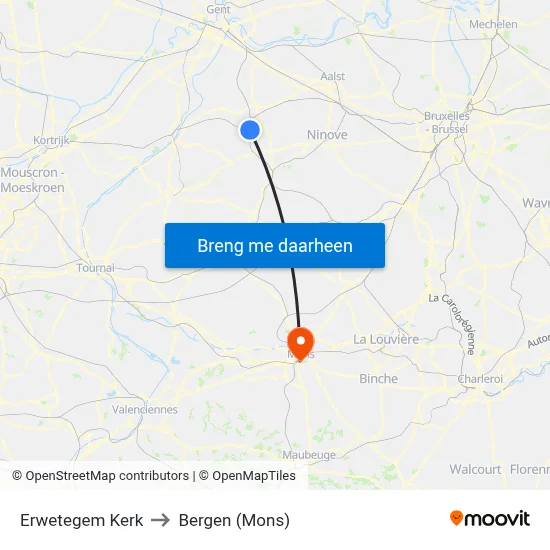 Erwetegem Kerk to Bergen (Mons) map