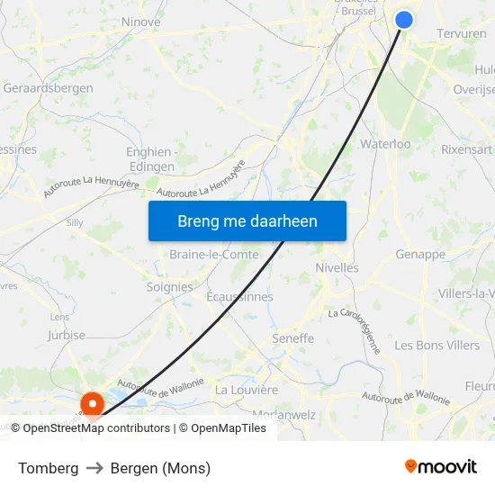 Tomberg to Bergen (Mons) map