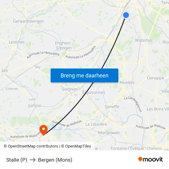 Stalle (P) to Bergen (Mons) map