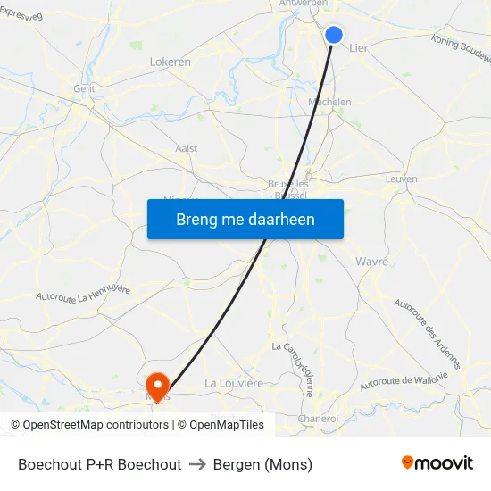 Boechout P+R Boechout to Bergen (Mons) map