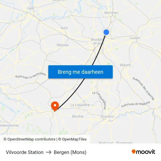 Vilvoorde Station to Bergen (Mons) map
