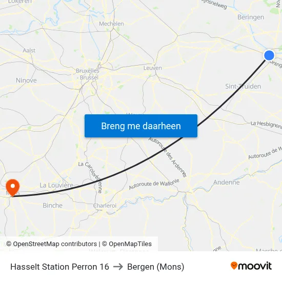 Hasselt Station Perron 16 to Bergen (Mons) map