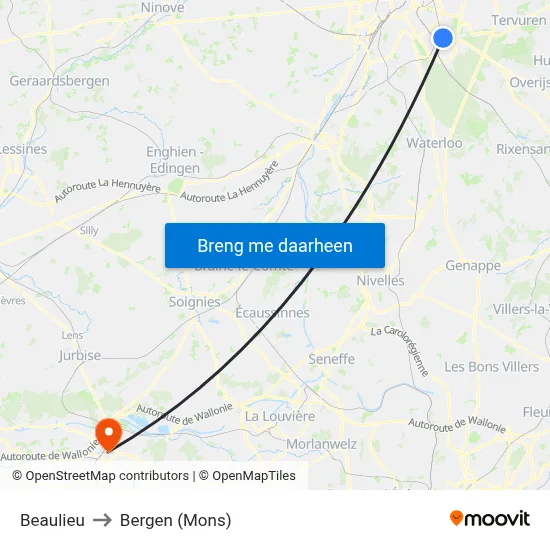 Beaulieu to Bergen (Mons) map