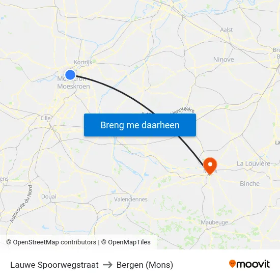 Lauwe Spoorwegstraat to Bergen (Mons) map